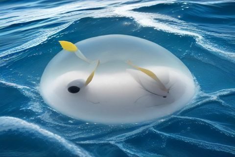 清晨渔港码头，渔民正在将网中刚捕上岸的皮皮虾倒入蓝色塑料筐，背景是橙色日出与停泊的渔船，画面充满生命力